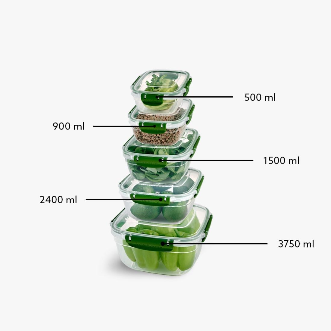 5 Parça Master Kare Set (500-900-1500-2400-3750 ml)