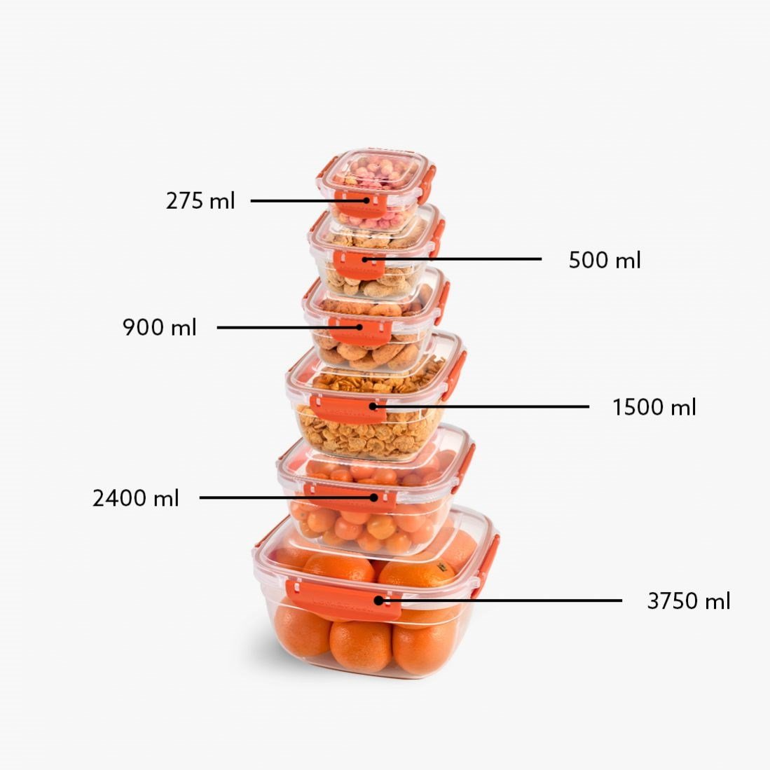 6 Parça Master Kare Set (275-500-900-1500-2400-3750 ml)