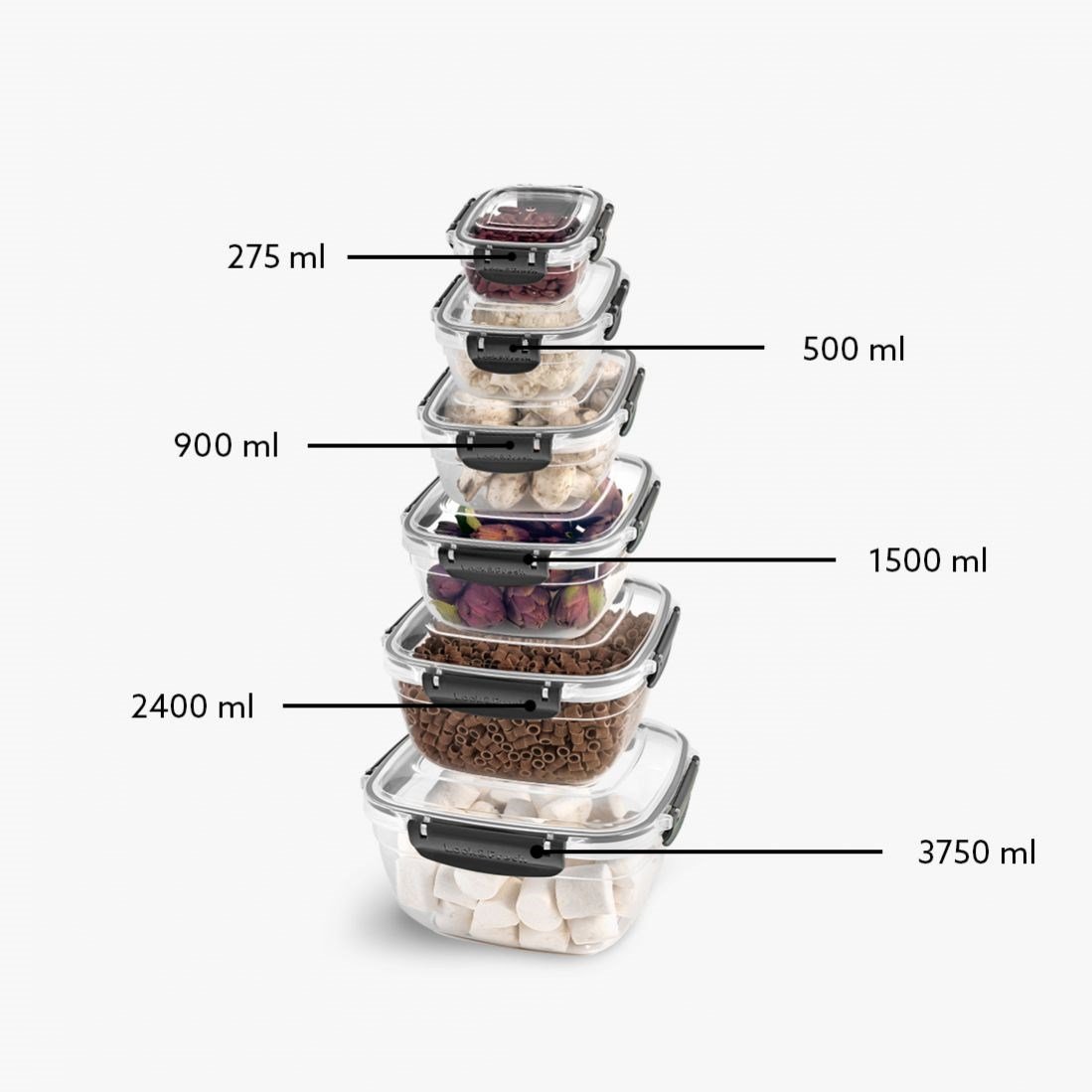 6 Parça Master Kare Set (275-500-900-1500-2400-3750 ml)