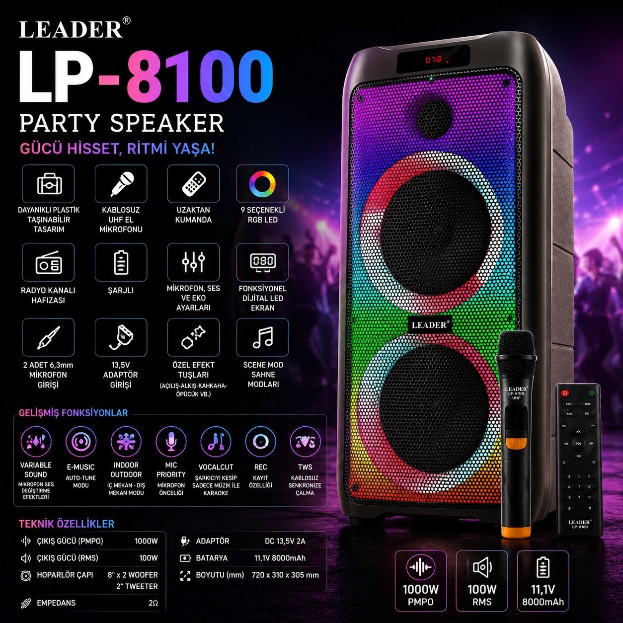LEADER LP-8100 Taşınabilir Ses Sistemi