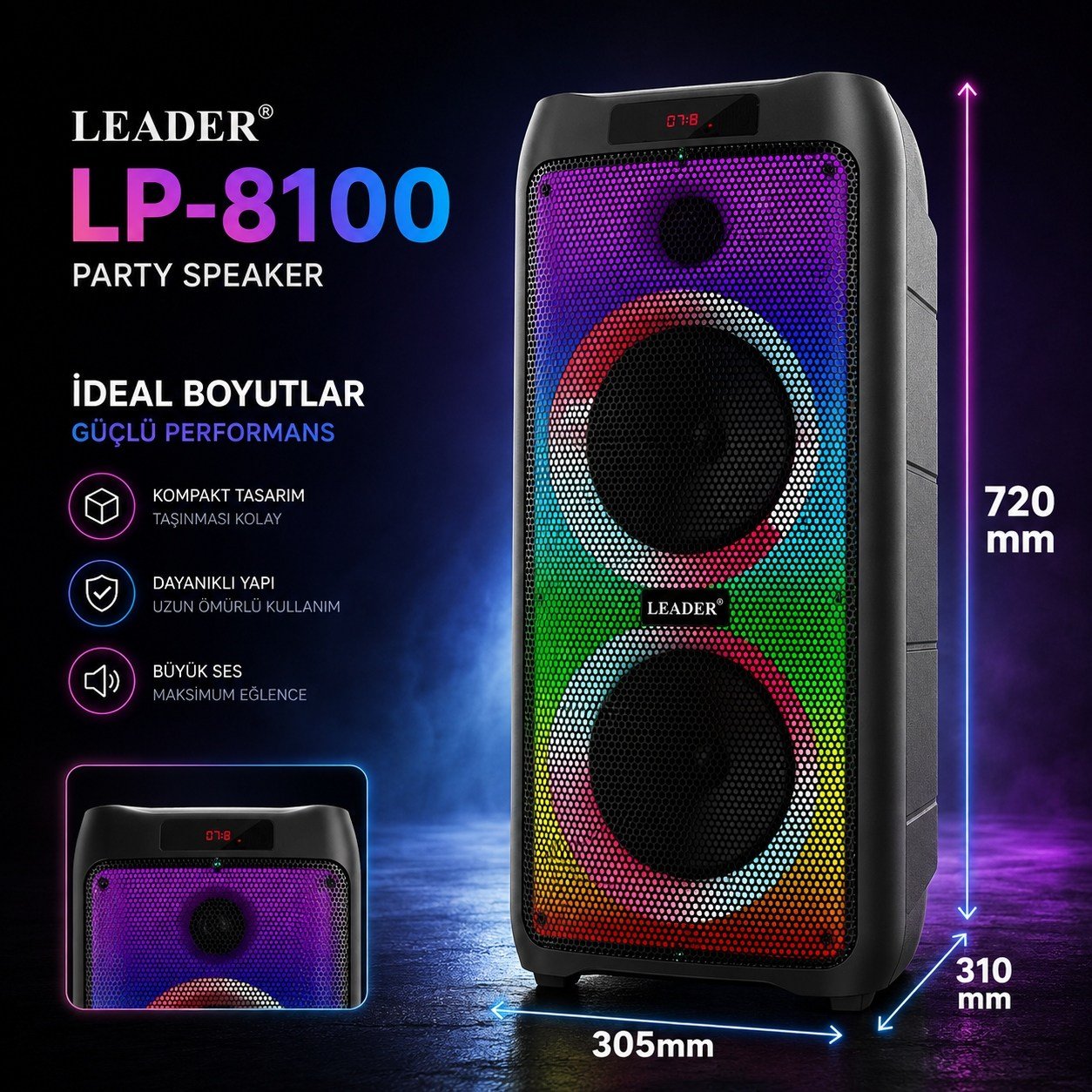 LEADER LP-8100 Taşınabilir Ses Sistemi