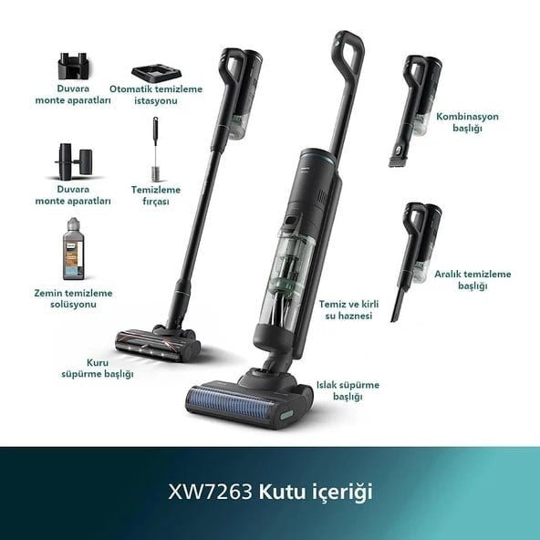 PHILIPS 7000 Serisi XW7263/11 Islak Kuru Temizlik Kablosuz Dikey Süpürge