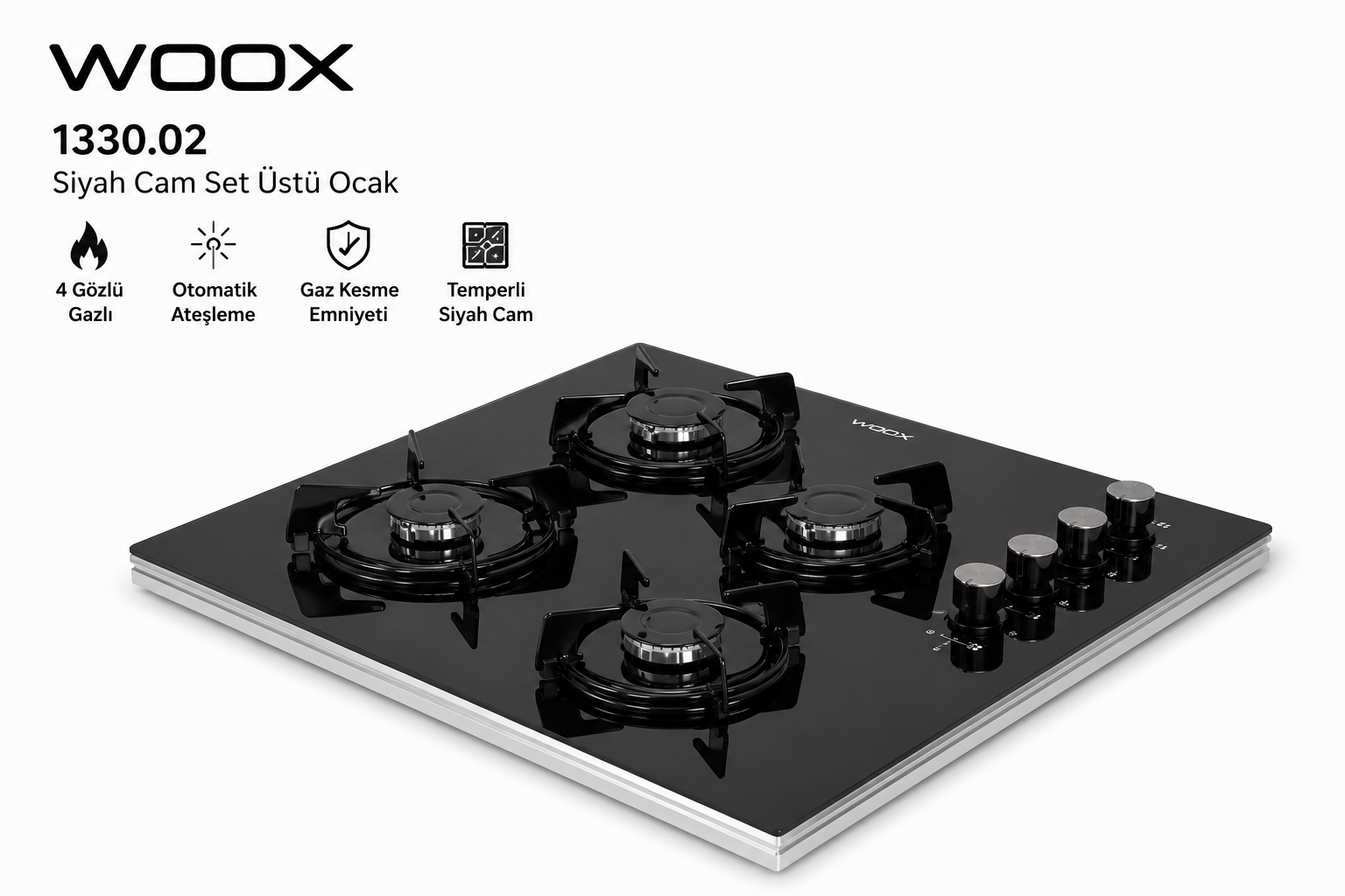 WOOX 1330.02 Siyah Cam Set Üstü Ocak