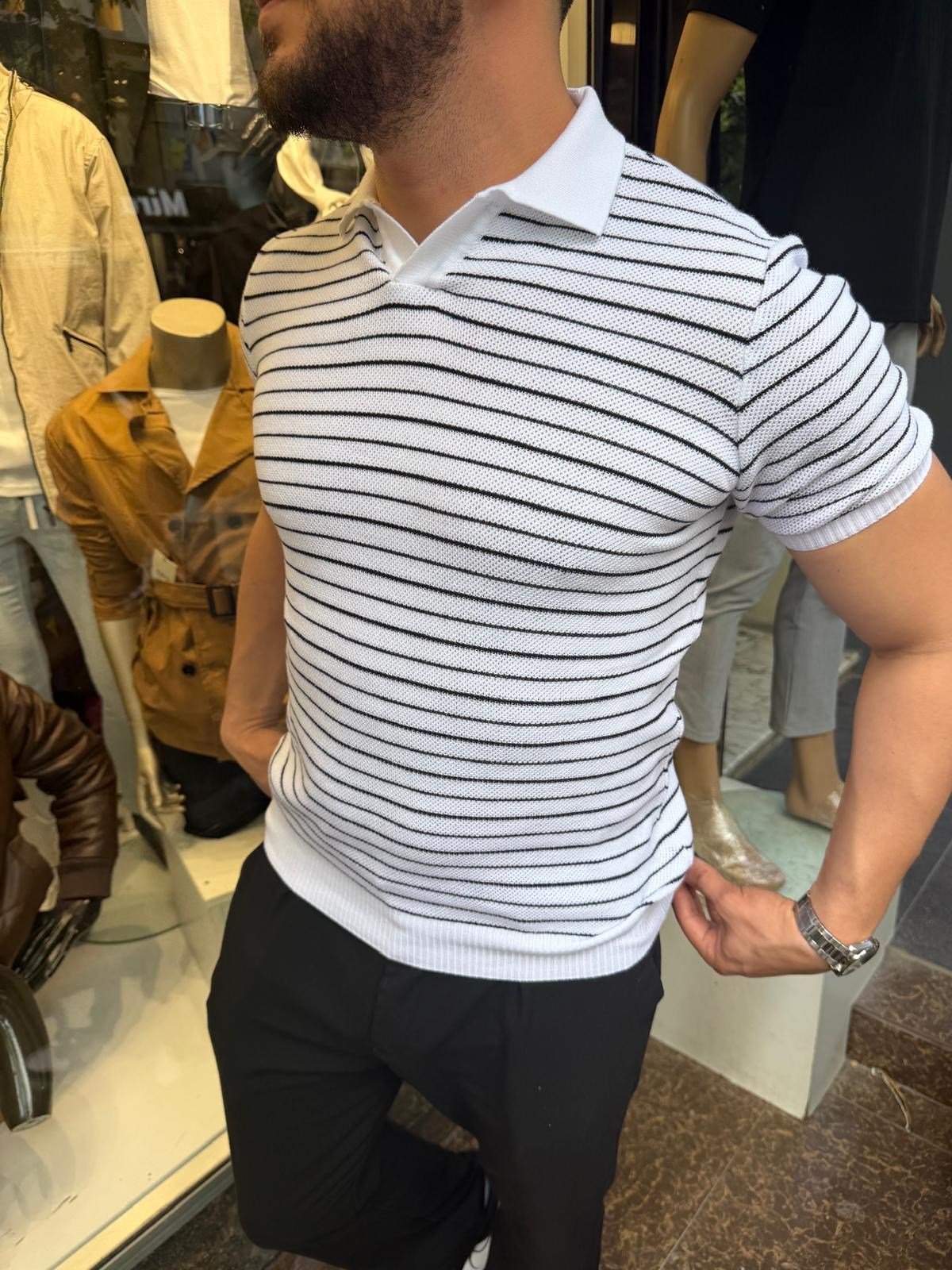 Örgü yakalı tshirt