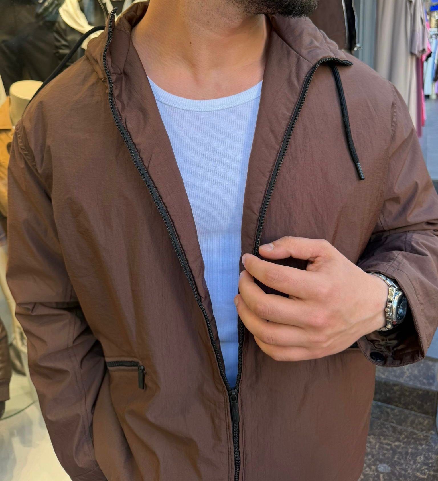 oversize kahverengi yağmurluk
