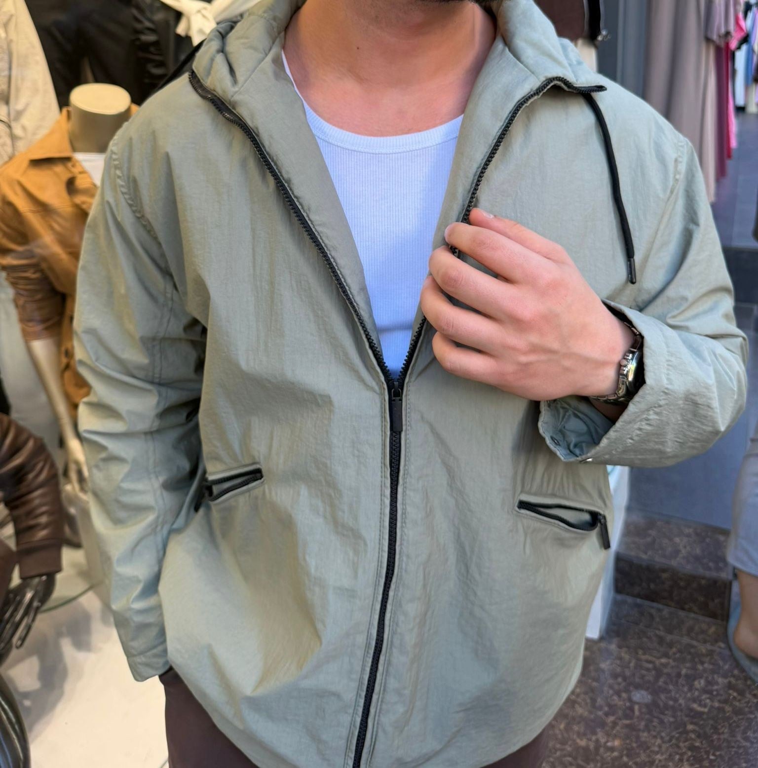 oversize yeşil renk yağmurluk