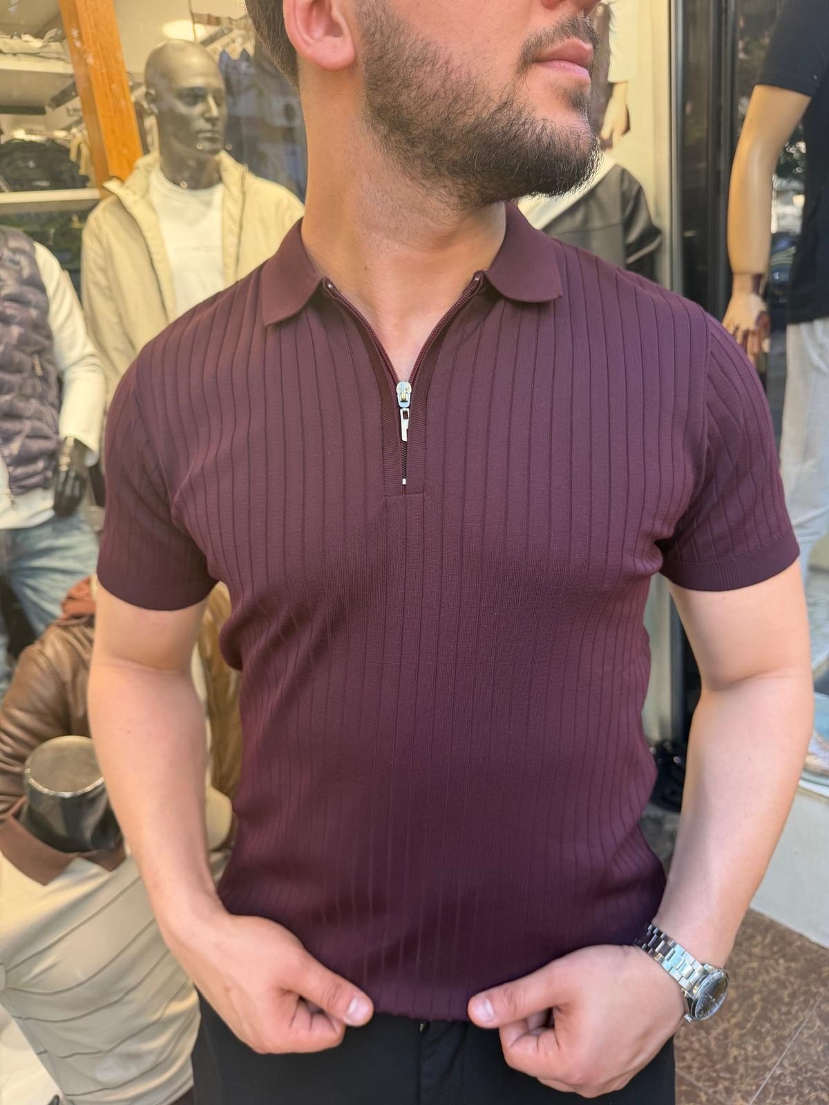polo yaka fermuarlı triko