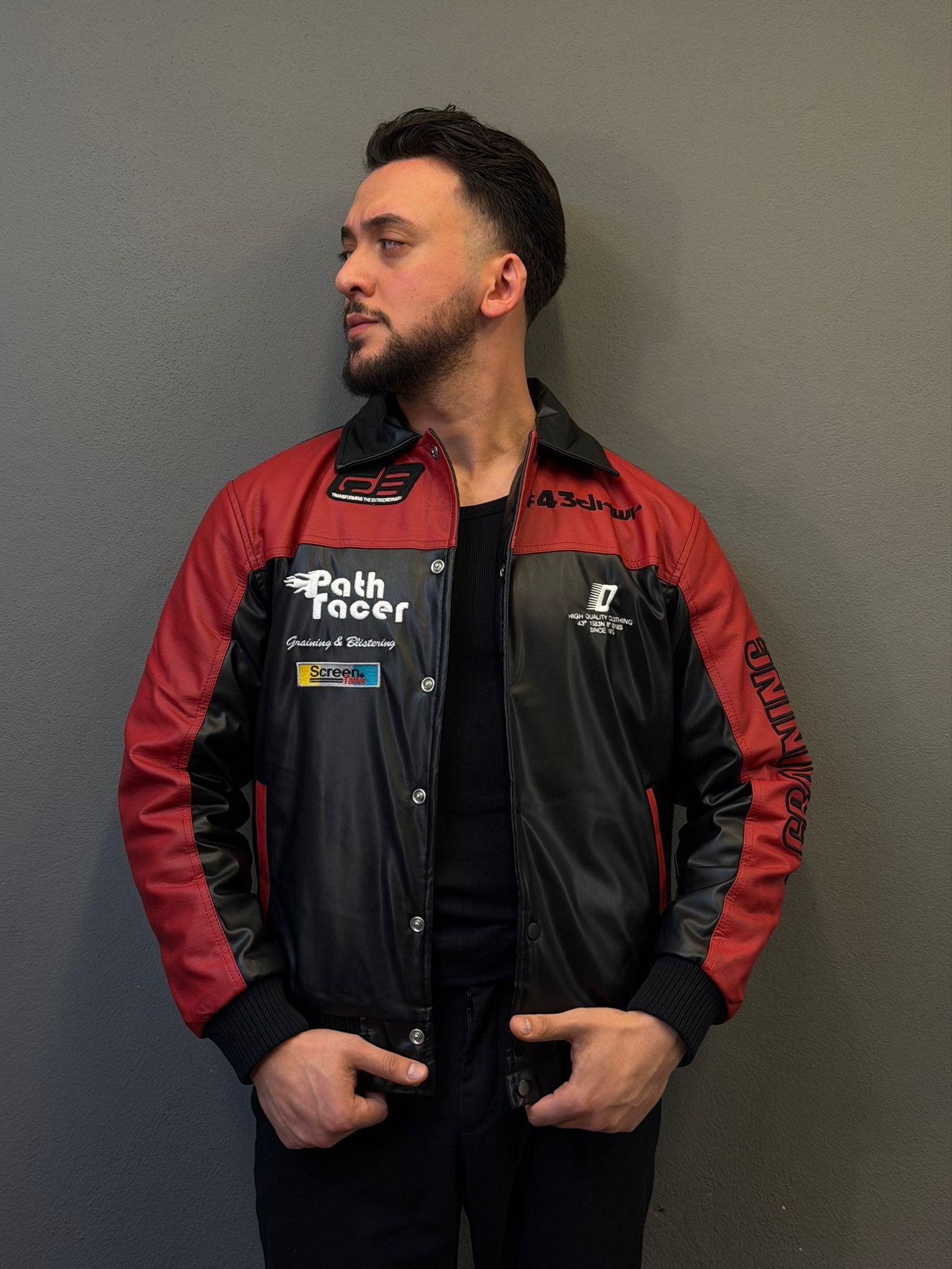 Racing Biker Astarlı Deri Kırmız