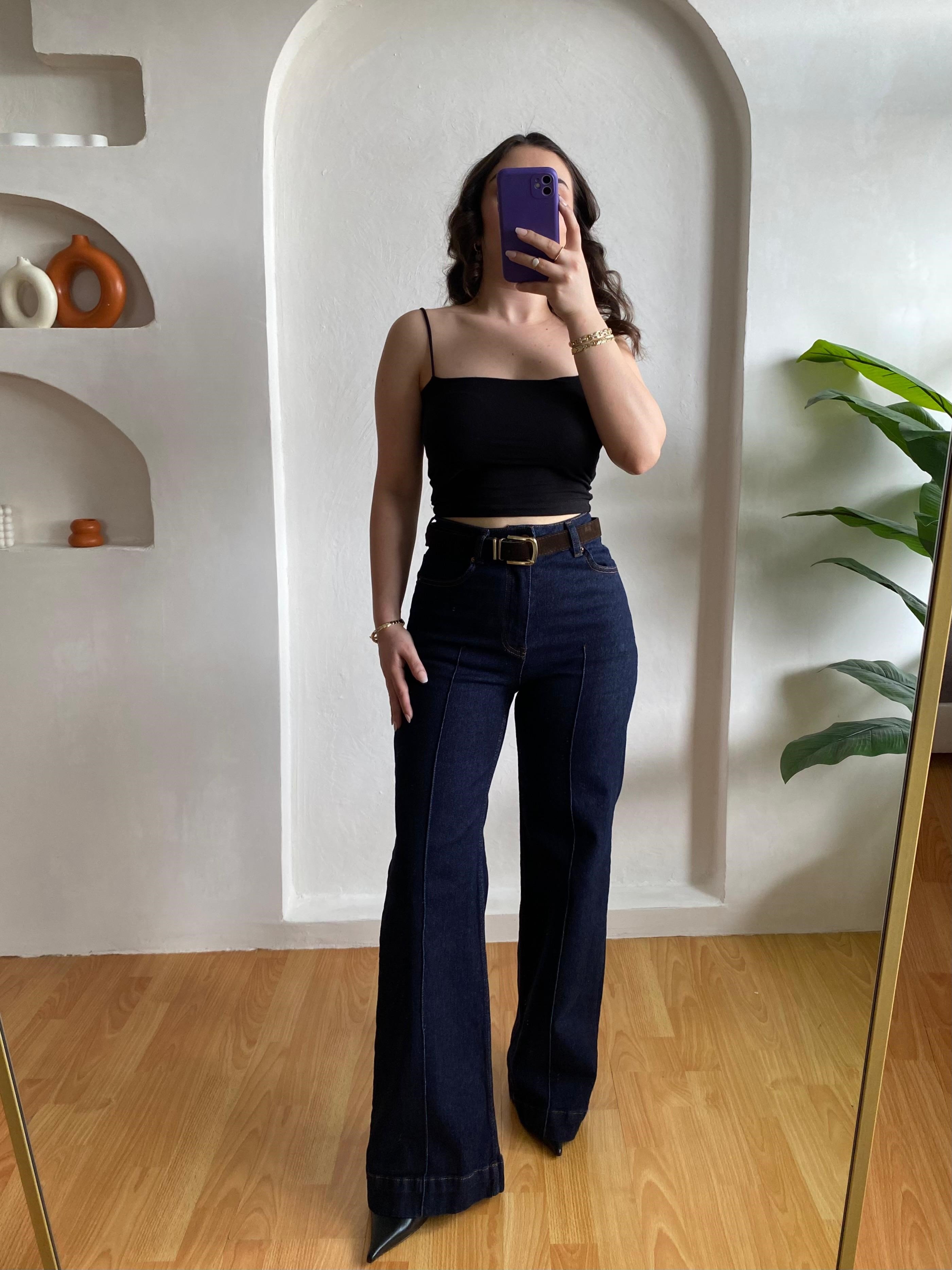 LACİ NERVÜRLÜ SÜET KEMERLİ WİDE LEG JEAN