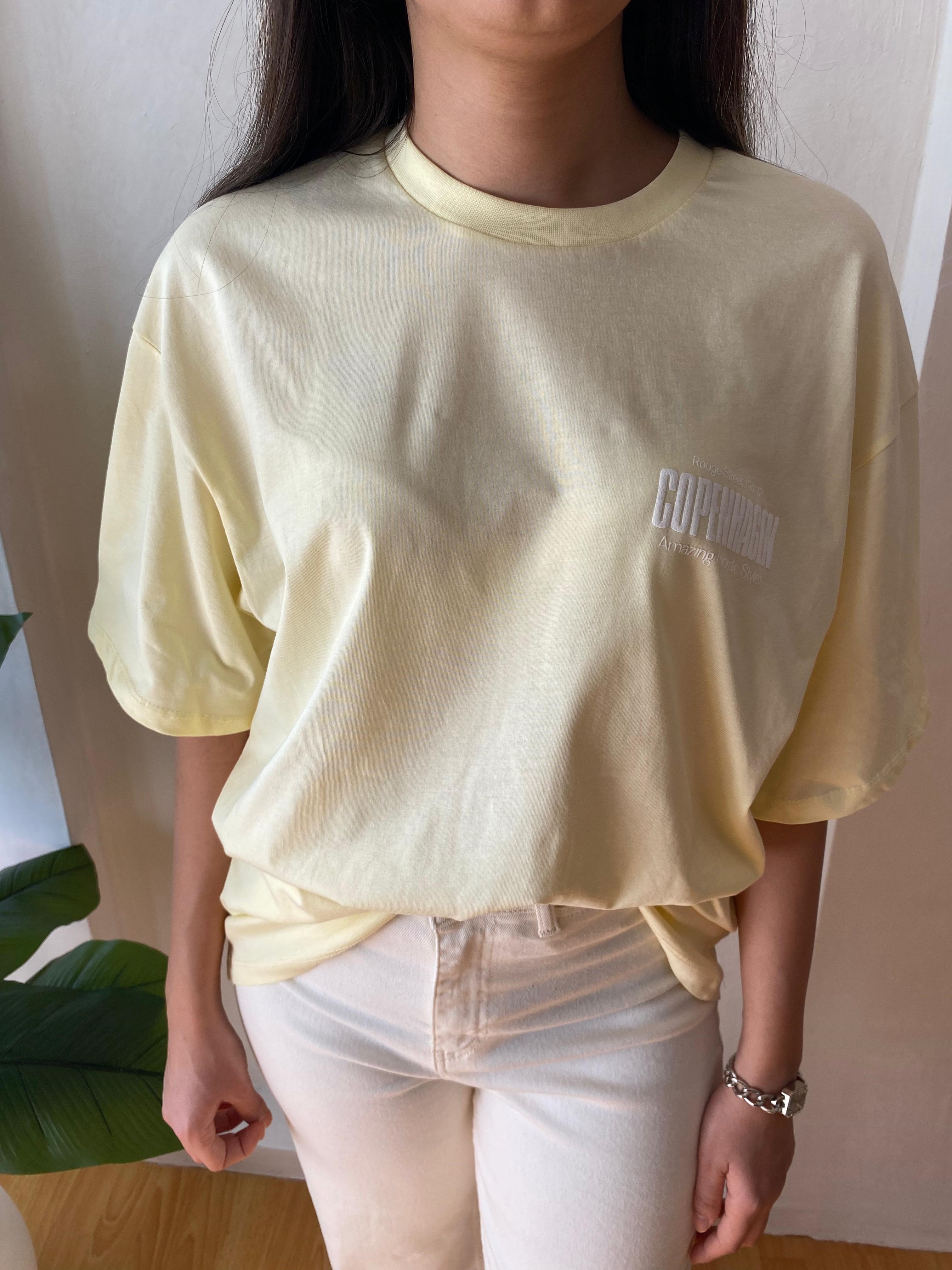 Sarı Oversize Arkası Baskılı Pamuklu T-shirt