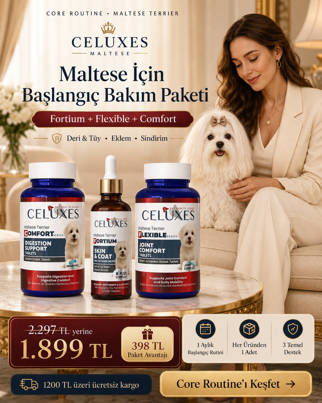 Maltese Terrier Core Routine 3'lü Bakım Paketi