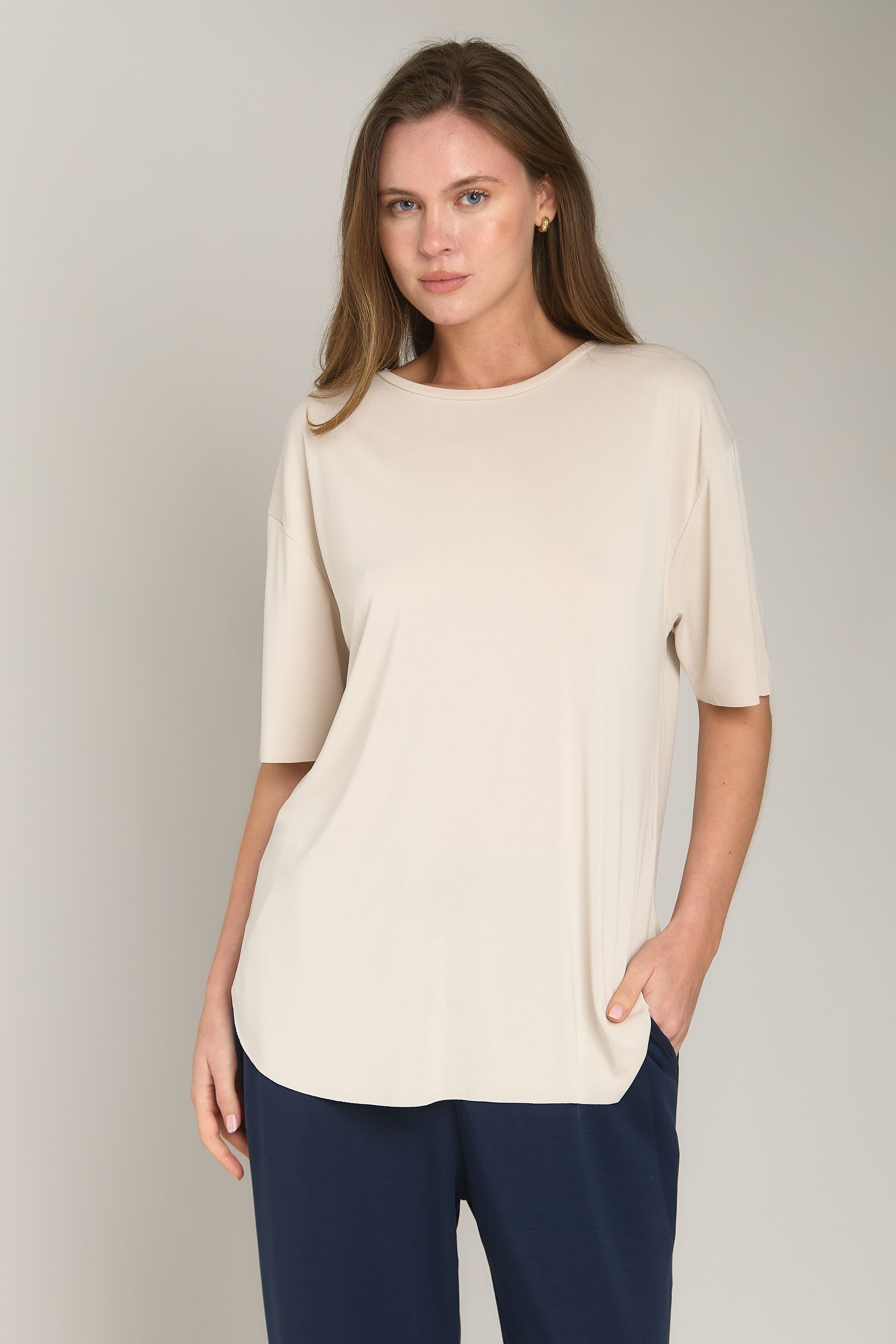 ADELE BASIC DİKİŞSİZ  TSHIRT - Taş