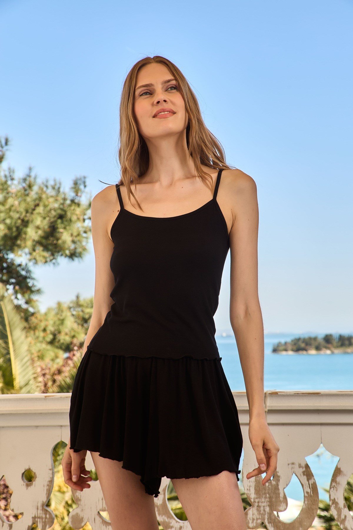 DEBRA Modal Karışımlı Kaşkorse Dökümlü Şort Pijama Altı - Siyah