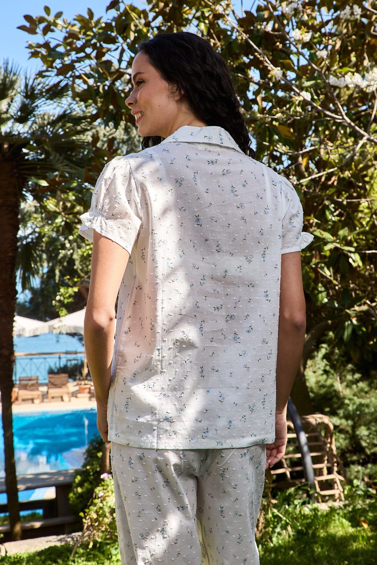 SPRİNG Vual Kısa Kol Gömlek Pijama Üstü - Beyaz