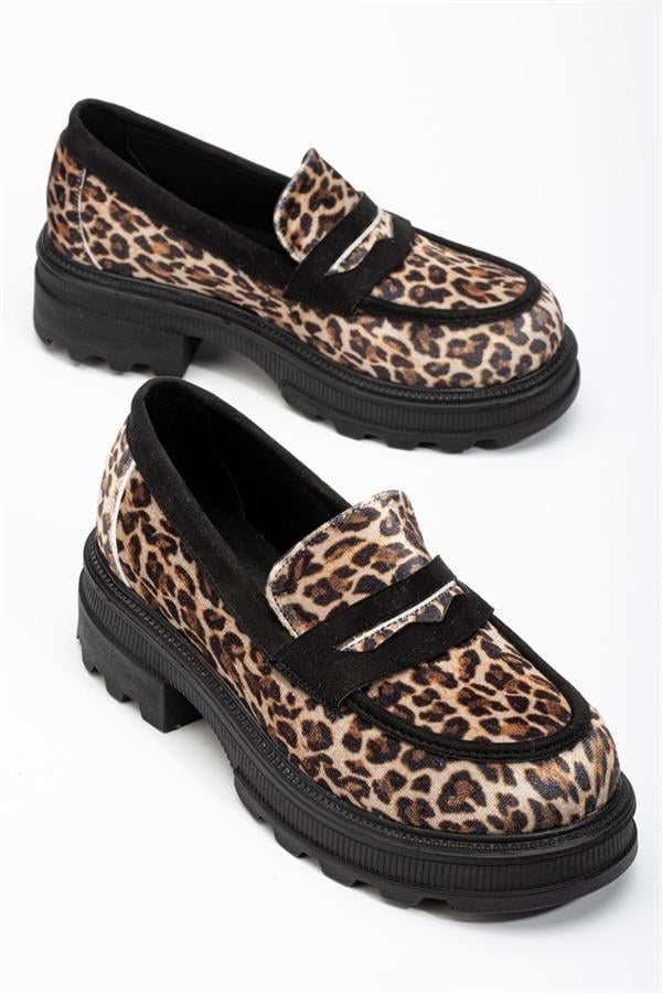 746-759 Leopar Günlük Yüksek Tabanlı Loafer Ayakkabı