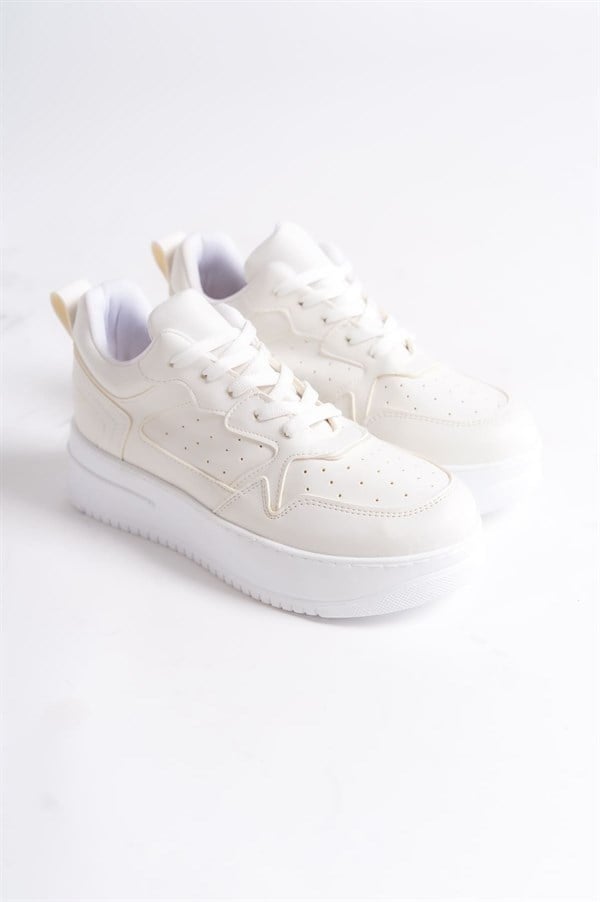 ALESSI Bağcıklı Ortopedik Taban Kadın Sneaker Spor Ayakkabı CBT - Kırık Beyaz