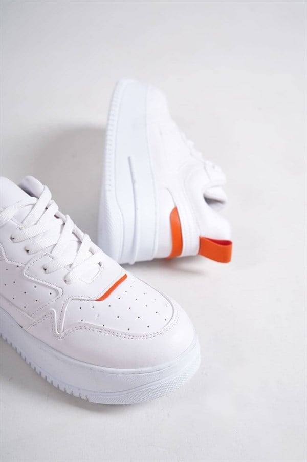 ALESSI Bağcıklı Ortopedik Taban Kadın Sneaker Spor Ayakkabı CBT - Beyaz/Turuncu