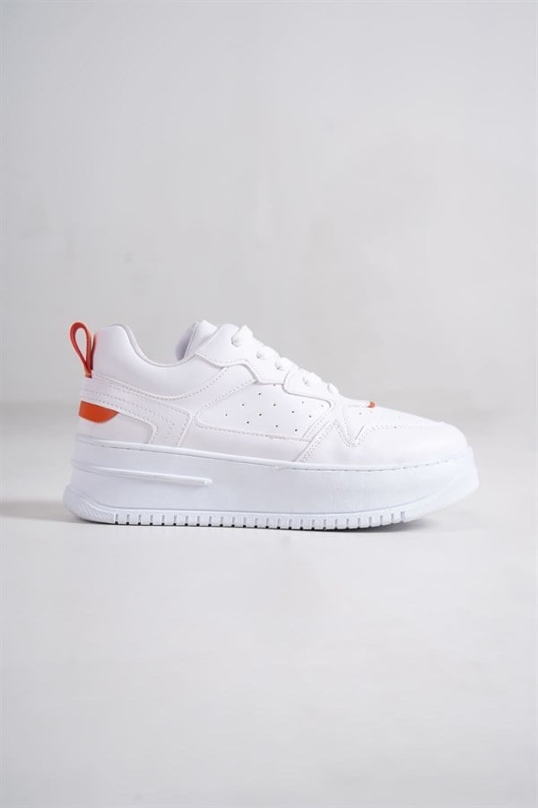 ALESSI Bağcıklı Ortopedik Taban Kadın Sneaker Spor Ayakkabı CBT - Beyaz/Turuncu