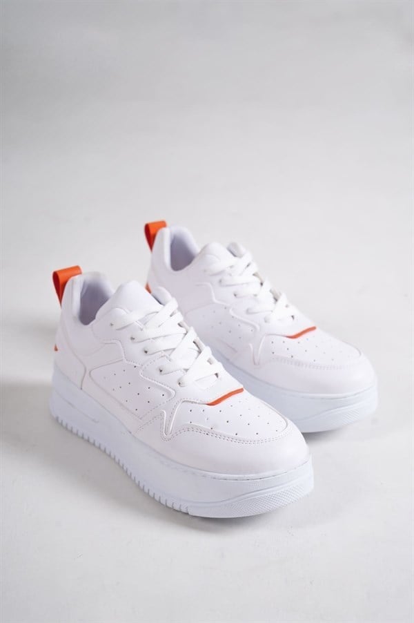 ALESSI Bağcıklı Ortopedik Taban Kadın Sneaker Spor Ayakkabı CBT - Beyaz/Turuncu