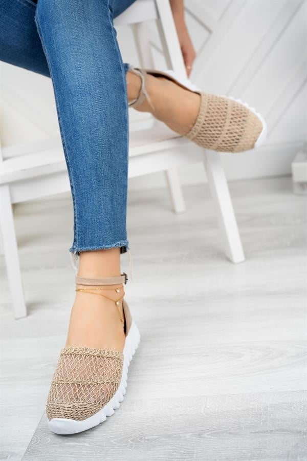Aymood Bilek Bağcıklı Örme Babet  Nude Tekstil