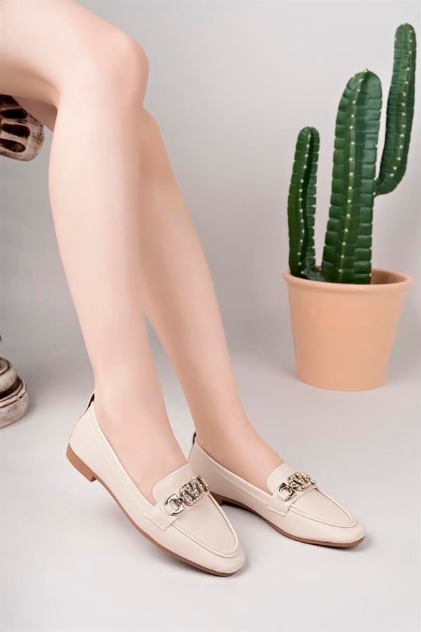 Aymood Kadın Loafer Makosen Casual Tokalı Günlük Ayakkabı Şık Ve Rahat E Nude Cilt
