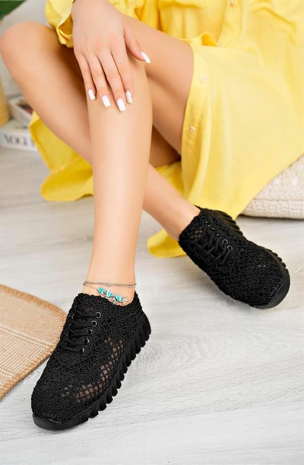 Aymood Örgü Desenli Sneakers C Siyah Tekstil