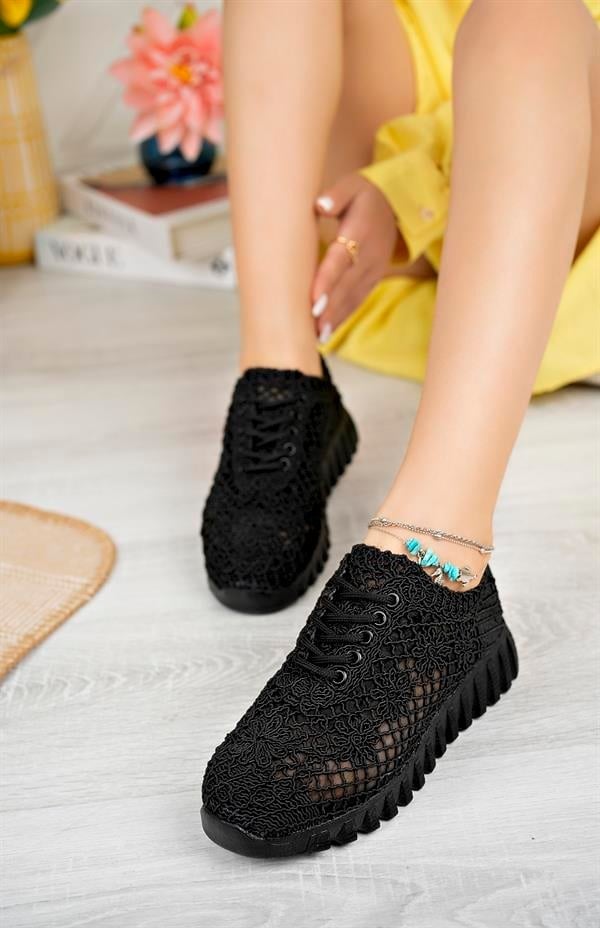 Aymood Örgü Desenli Sneakers C Siyah Tekstil