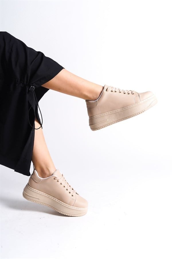 BIANA Bağcıklı Ortopedik Taban Kadın Sneaker Spor Ayakkabı CTT - Ten
