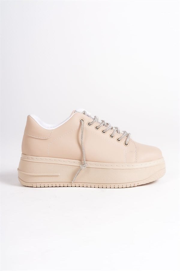 DELLA Bağcıklı Ortopedik Taban Taşlı Kadın Sneaker Spor Ayakkabı CTT - Ten