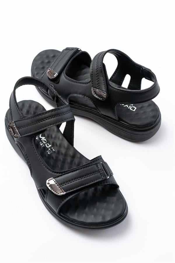 DM-363  Siyah Baret Cırtlı Dikişli Günlük Kadın Sandalet
