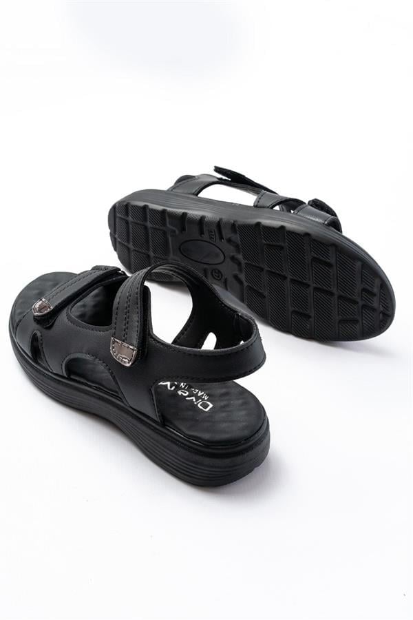 DM-363  Siyah Baret Cırtlı Dikişli Günlük Kadın Sandalet