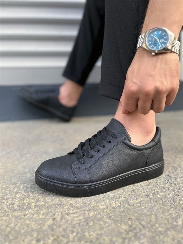 JY165 Elite Bağcıklı Cilt Erkek Günlük Sneaker Ayakkabı CST - Siyah