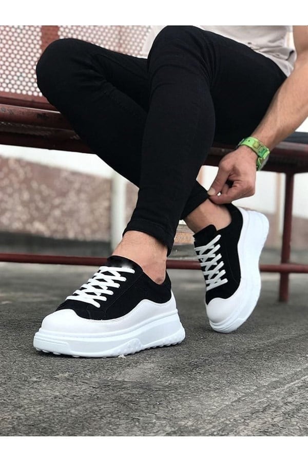 JY507 Alone Bağcıklı Süet Cilt Erkek Günlük Sneaker Ayakkabı SCBT Siyah/Beyaz