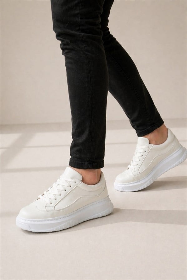 JY507 Dara Bağcıklı Cilt Erkek Günlük Sneaker Ayakkabı CBT Beyaz
