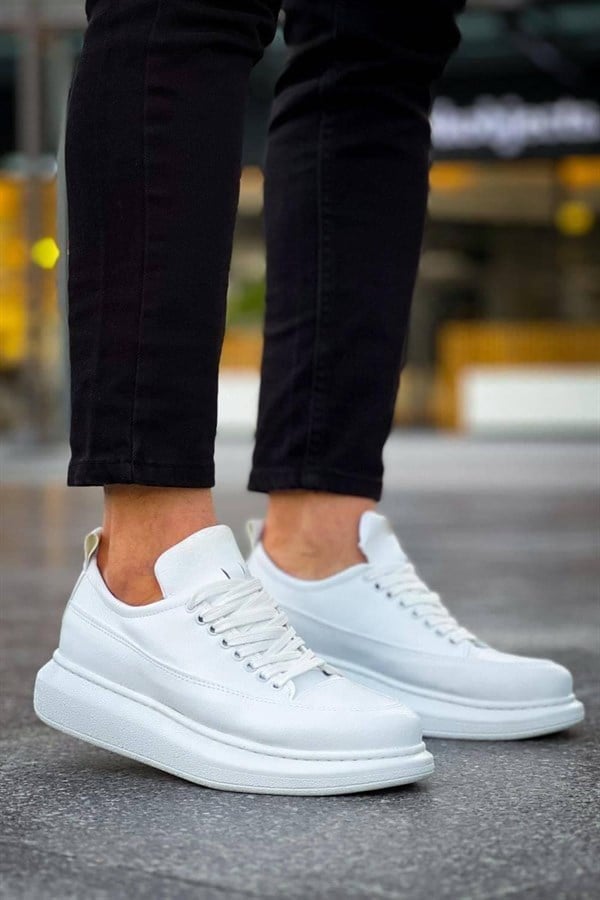 JY814 Axel Bağcıklı Cilt Erkek Günlük Sneaker Ayakkabı CBT Beyaz