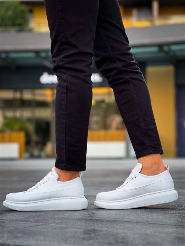 JY814 Axel Bağcıklı Cilt Erkek Günlük Sneaker Ayakkabı CBT Beyaz