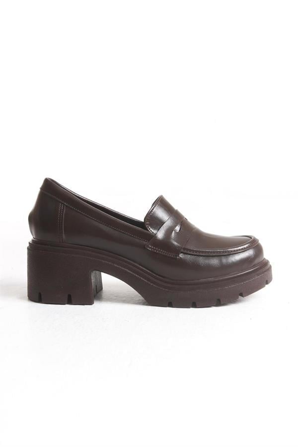 K-706 Kahve Kırışık Rugan Yüksek Tabanlı Loafer Ayakkabı