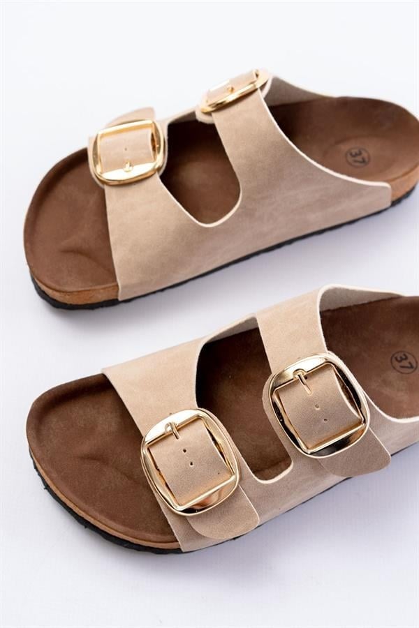 P-101 Bej Günlük Birkenstock Kadın Terlik