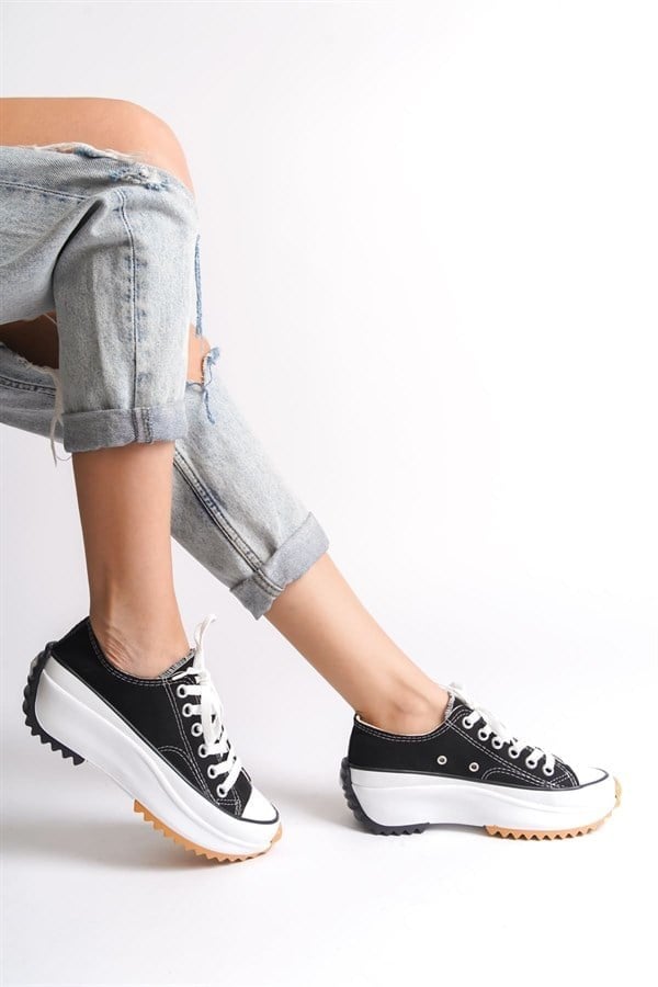 PARIS Bağcıklı Ortopedik Taban Kadın Sneaker Spor Ayakkabı  TBT - Siyah