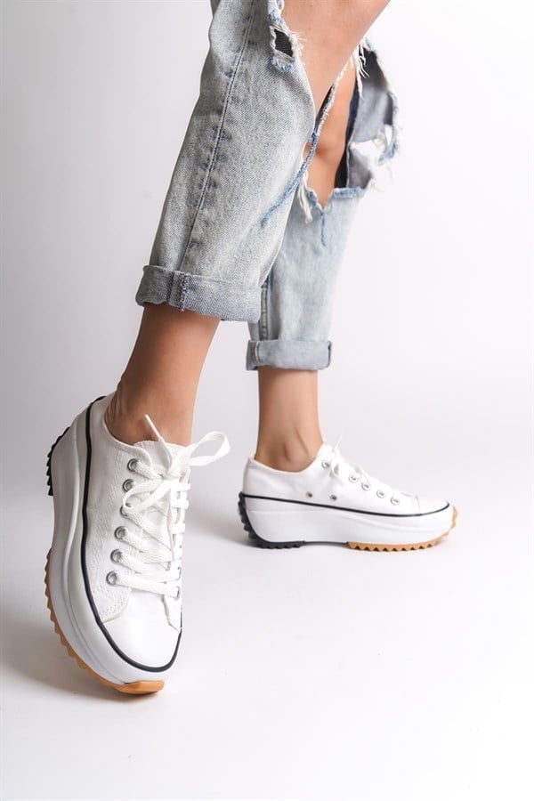 PARIS Bağcıklı Ortopedik Taban Kadın Sneaker Spor Ayakkabı  TBT - Beyaz