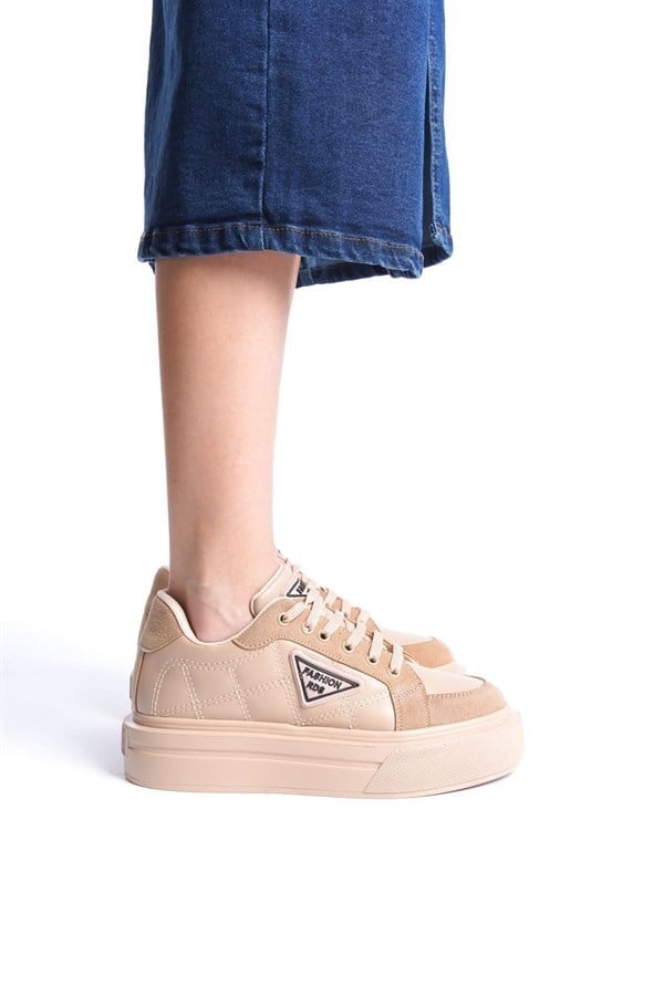 PRAG Bağcıklı Ortopedik Taban Desenli Kadın Sneaker Spor Ayakkabı CTT - Ten