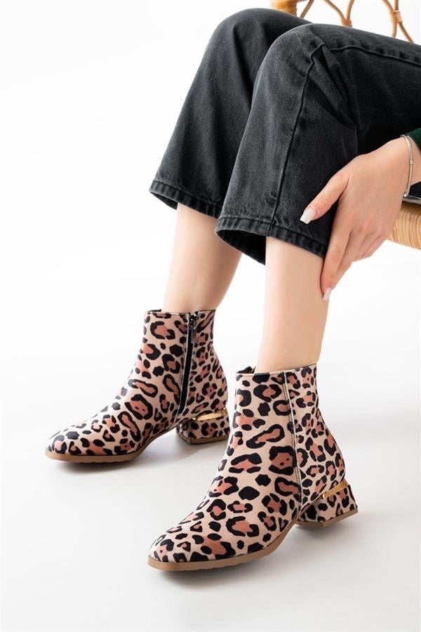 RM-500 Leopar Topuklu Fermuarlı Günlük Kadın Bot
