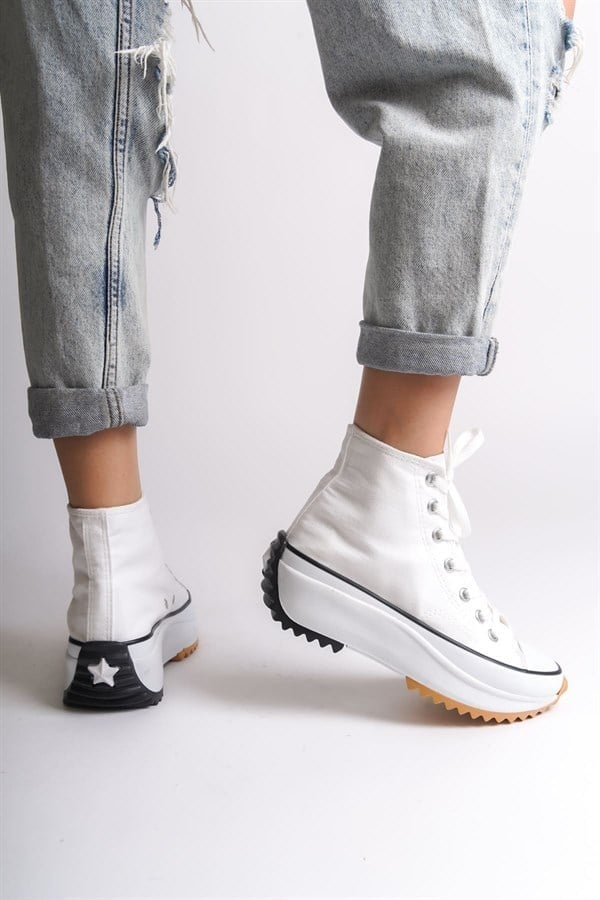 ROMA Bağcıklı Ortopedik Taban Kadın Sneaker Spor Ayakkabı TBT - Beyaz