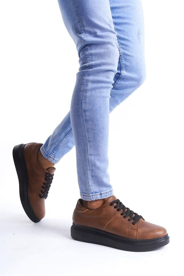 SLW151 Boost Bağcıklı Cilt Erkek Günlük Sneaker Ayakkabı CST - Taba