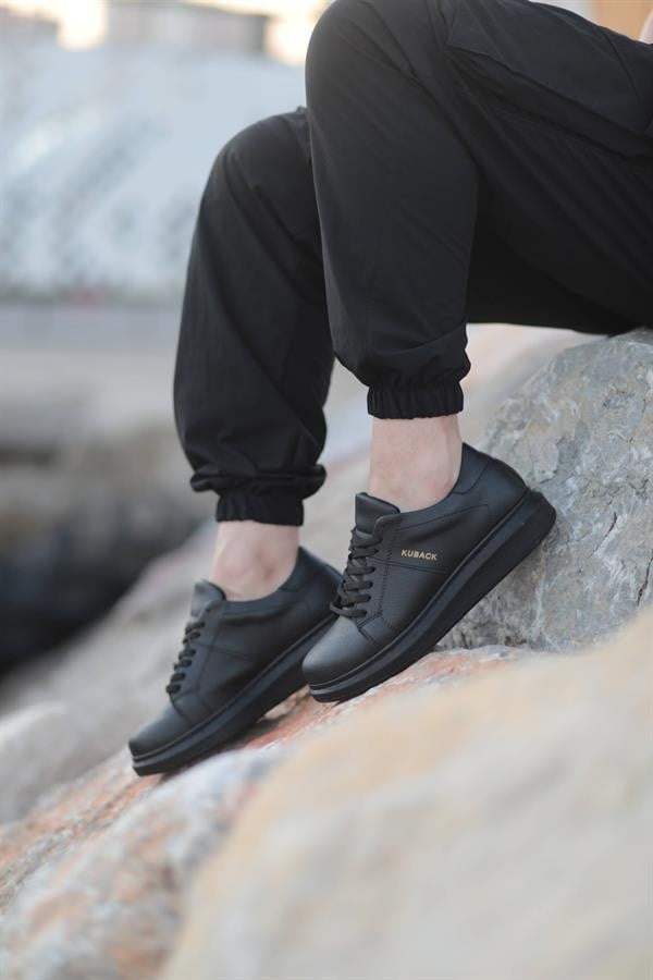 SLW151 Boost Bağcıklı Cilt Erkek Günlük Sneaker Ayakkabı CST - Siyah