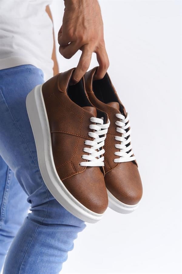 SLW151 Boost Bağcıklı Cilt Erkek Günlük Sneaker Ayakkabı CBT - Taba