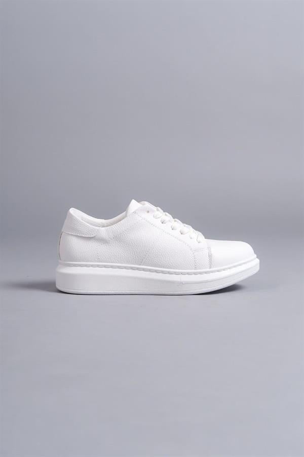 SLW151 Boost Bağcıklı Cilt Erkek Günlük Sneaker Ayakkabı CBT - Beyaz