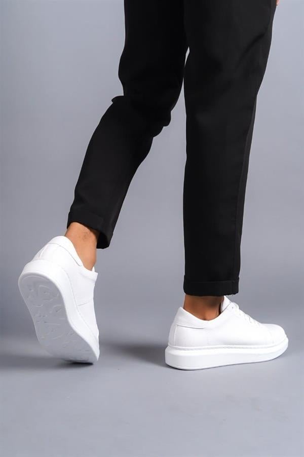 SLW151 Boost Bağcıklı Cilt Erkek Günlük Sneaker Ayakkabı CBT - Beyaz