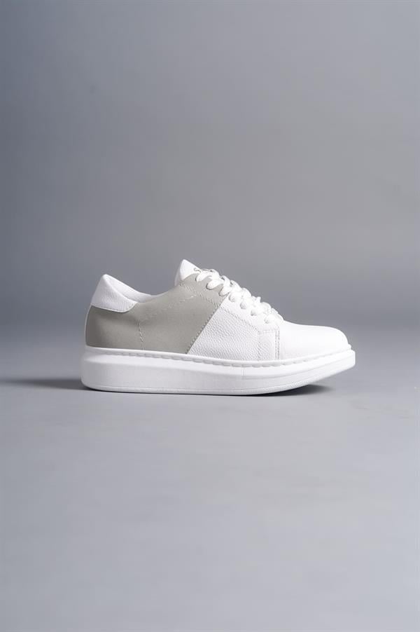 SLW151 Boost Bağcıklı Cilt Süet Erkek Günlük Sneaker Ayakkabı CSBT - Beyaz/Gri