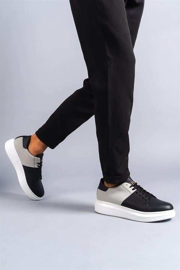 SLW151 Boost Bağcıklı Cilt Süet Erkek Günlük Sneaker Ayakkabı CSBT - Siyah/Gri